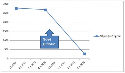 Obr. 3 – Vývoj hodnot NT-proBNP během léčby. NT-proBNP – N-terminální fragment natriuretického propeptidu typu B.